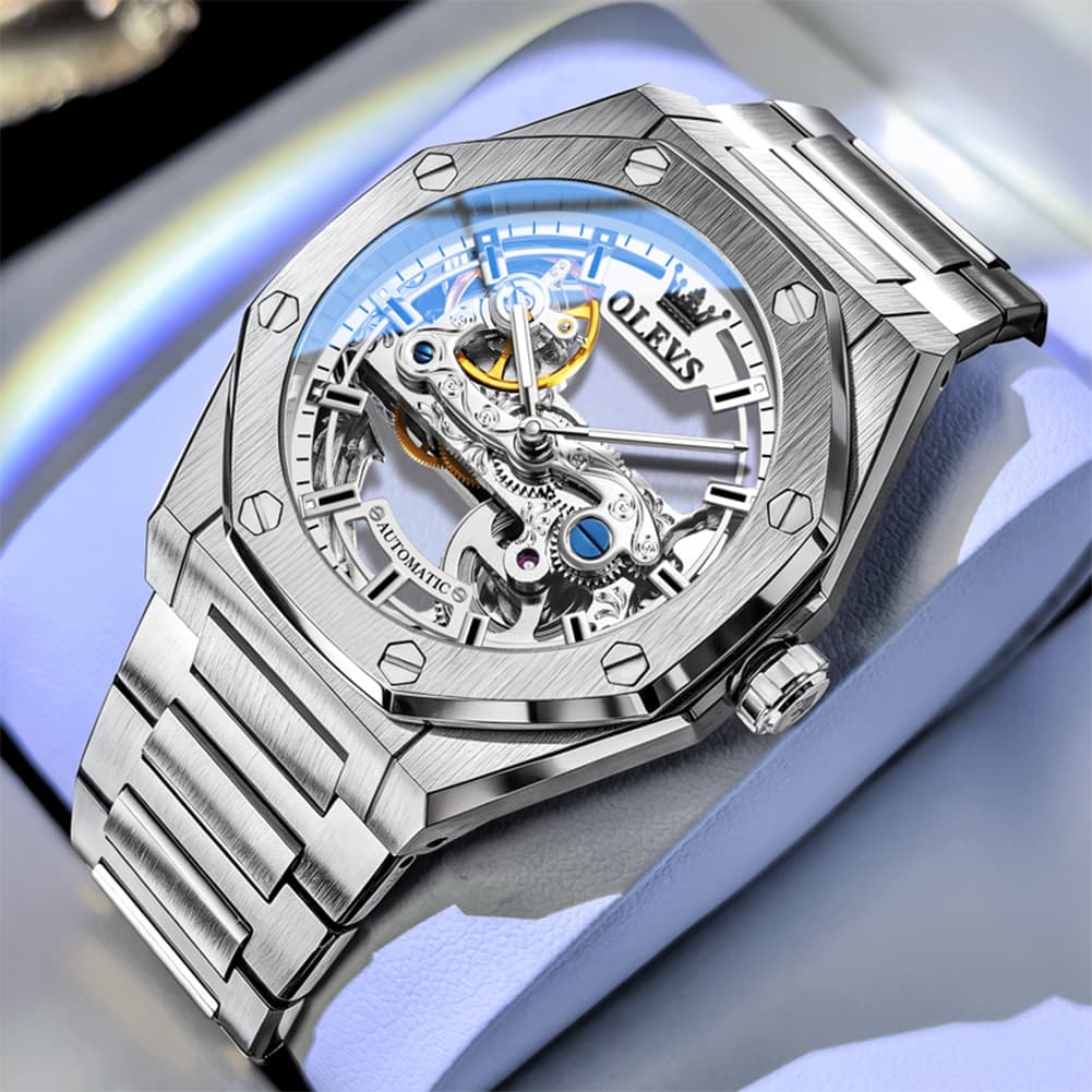 OLEVS 6742 Octagonal Skeleton Mechanical Watch for Men