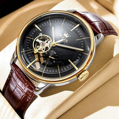OLEVS 6708 Domed Crystal Open Heart Mechanical Watch For Men