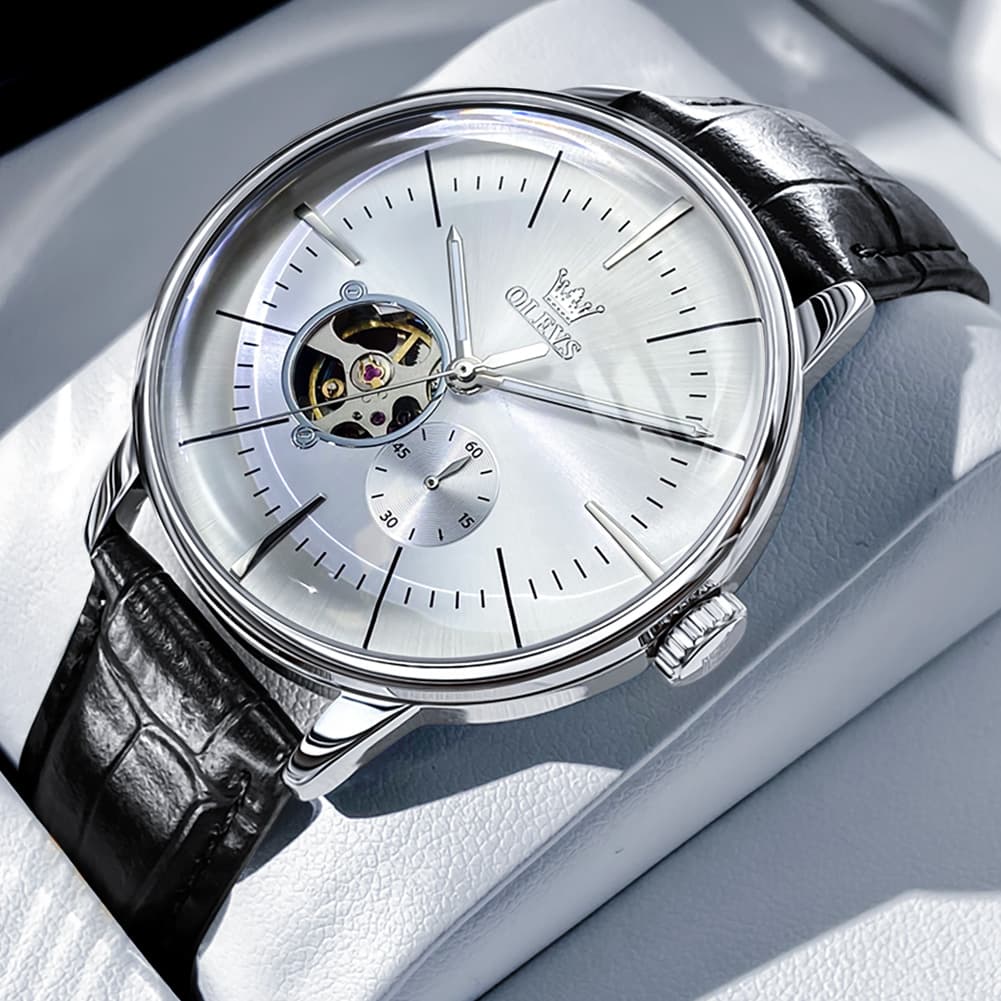 OLEVS 6708 Domed Crystal Open Heart Mechanical Watch For Men