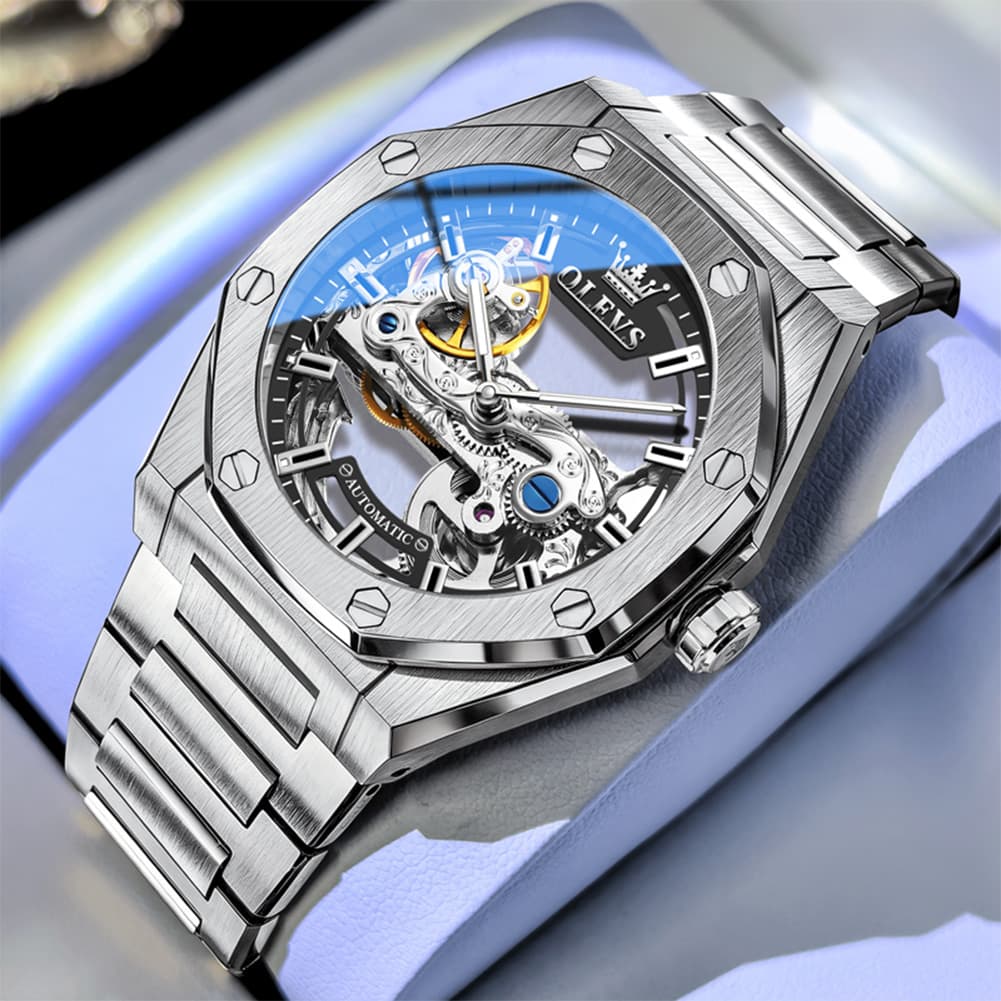 OLEVS 6742 Octagonal Skeleton Mechanical Watch for Men