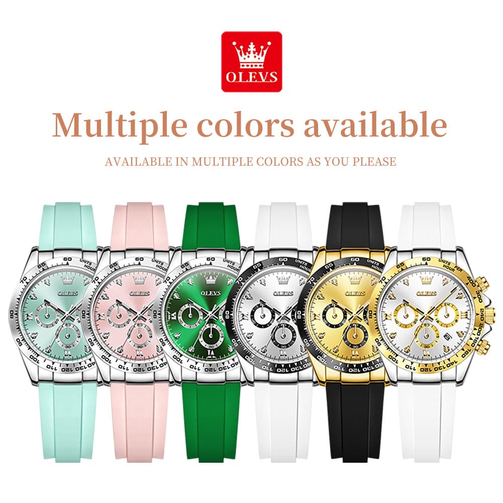 OLEVS Women Chronograph Watch Silicone Sport Strap Date Quartz 5618