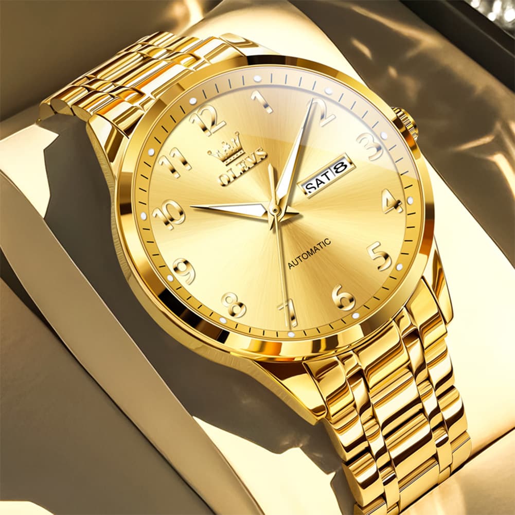 OLEVS 7078 Arabic Numeral Dual Calendar Automatic Watch For Men