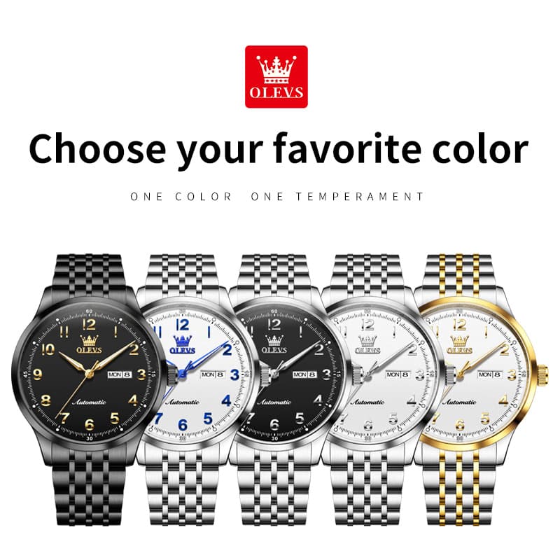 OLEVS 7100 Arabic Numeral Dual Calendar Automatic Watch For Men