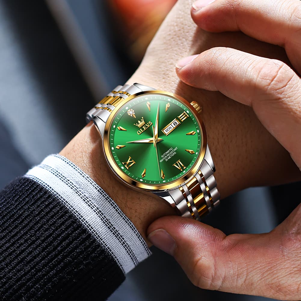 OLEVS Diamond Dial Day Date Automatic Mechanical Watch 9956 for Men