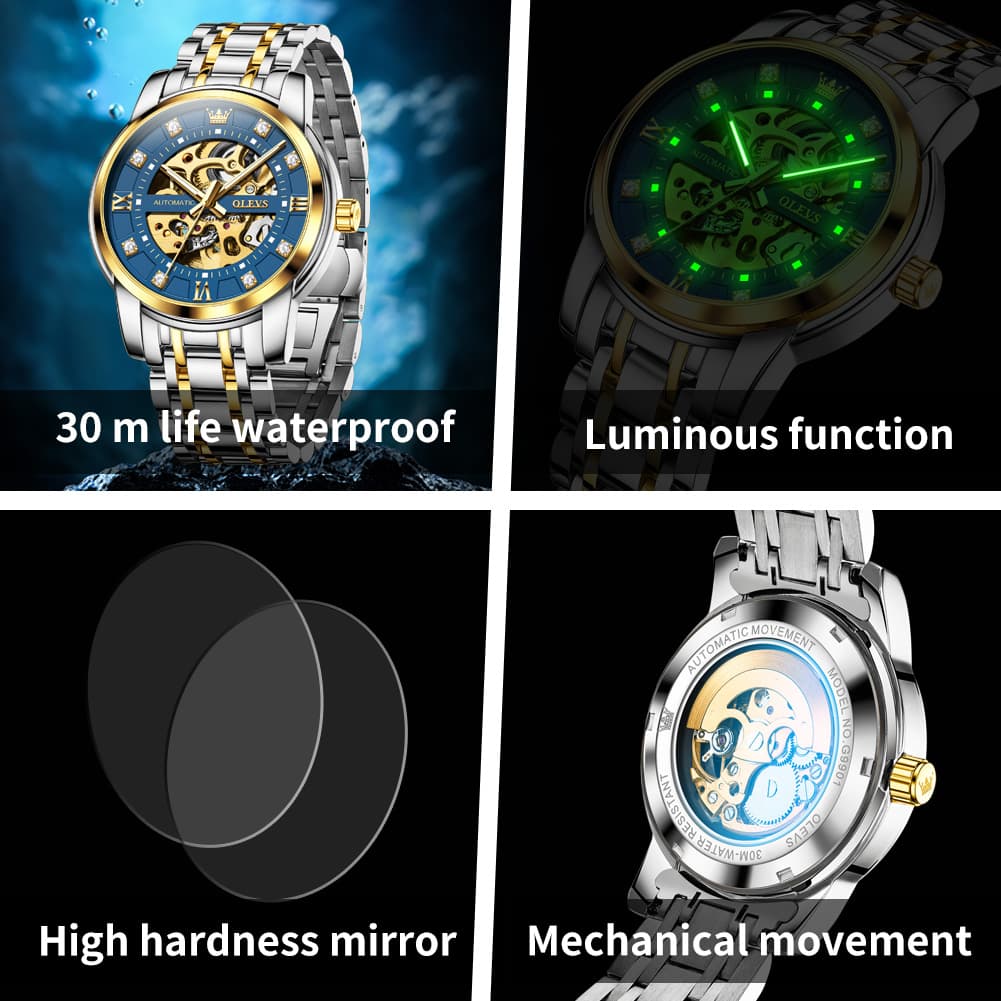 OLEVS Full Skeleton Diamond Dial Automatic Mechanical Watch 9901 for Men