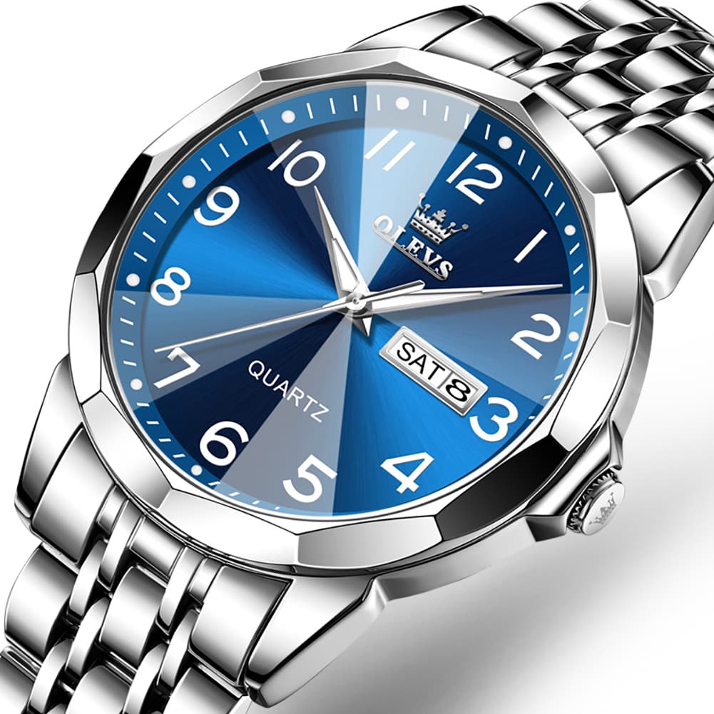 OLEVS 9970 3D Rhombic Faceted Glass Day Date Watch for Men