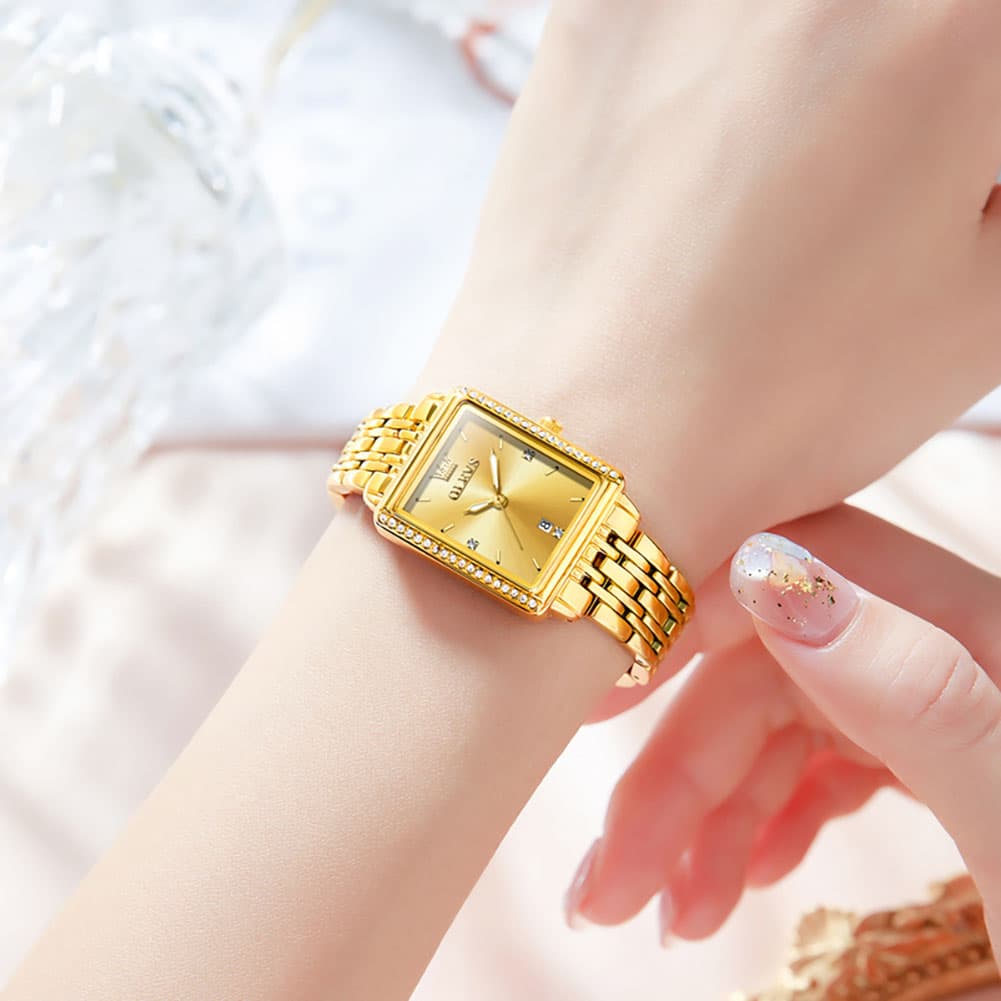 OLEVS 9995 Vintage Rectangular Gold Bracelet Watch for Women