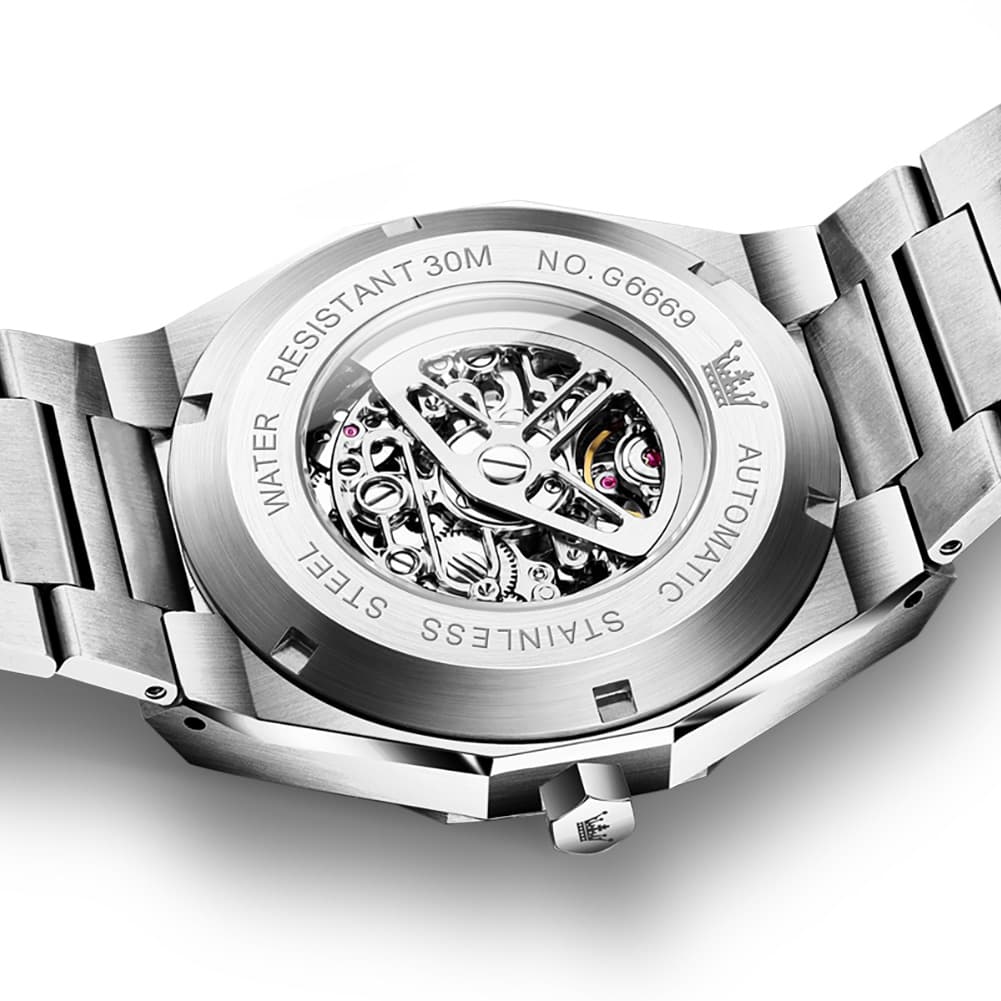 OLEVS 6669 Stainless Steel Octagonal Skeleton Watch for Men