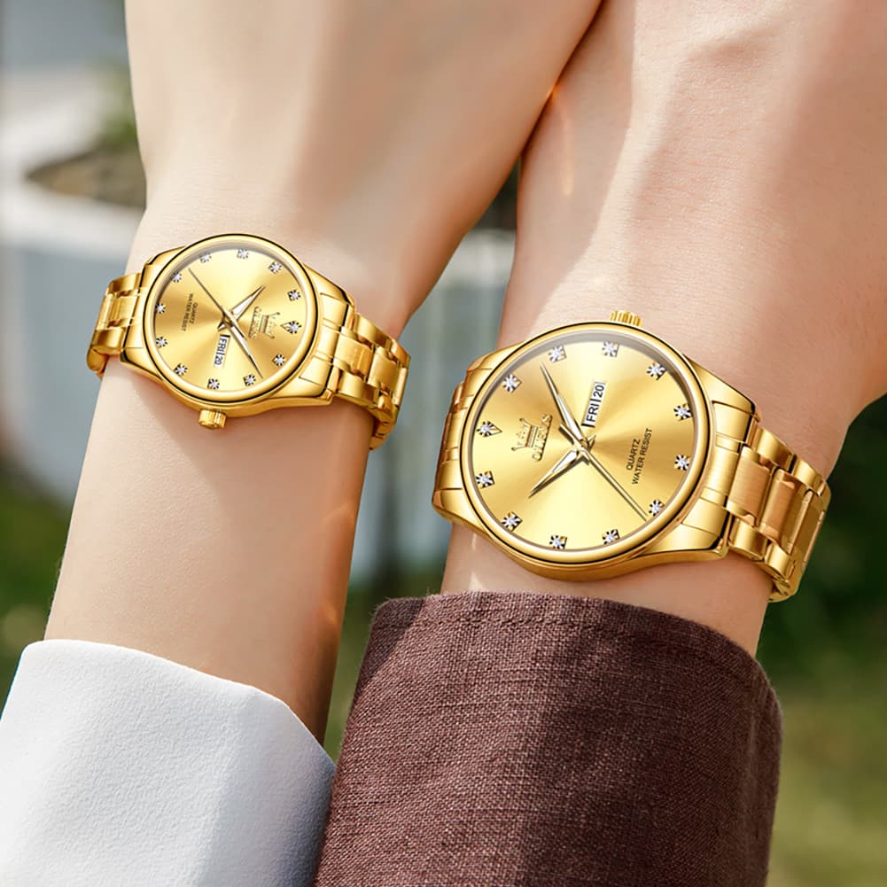 OLEVS 3612Q Diamond Dial Quartz Couple Watches Set