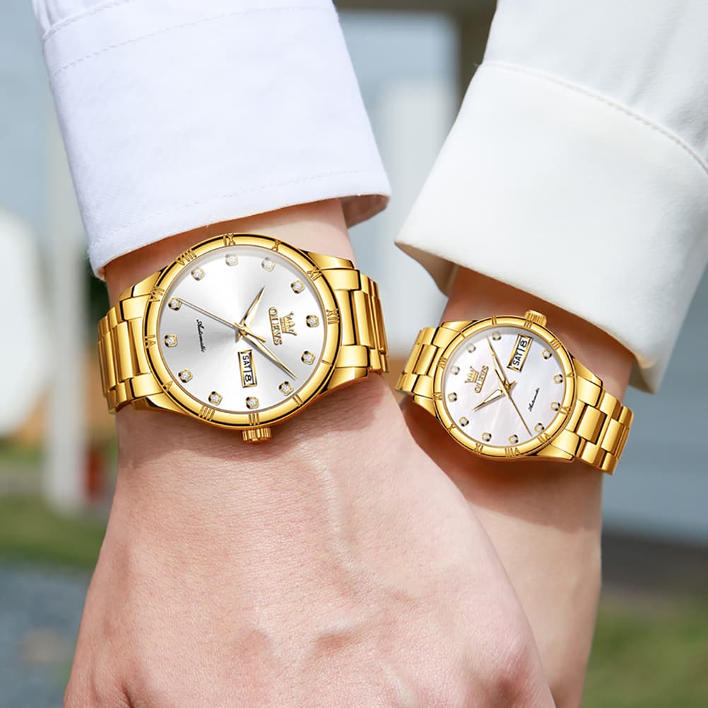 OLEVS 7030 Automatic Mechanical Couples Watch Set