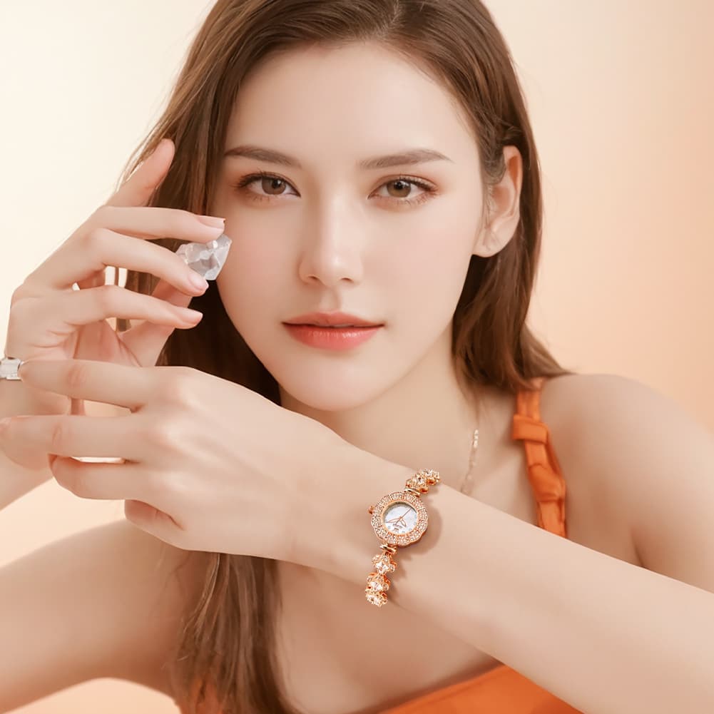 OLEVS 9813 Diamond Petal Bracelet Women Quartz Watch