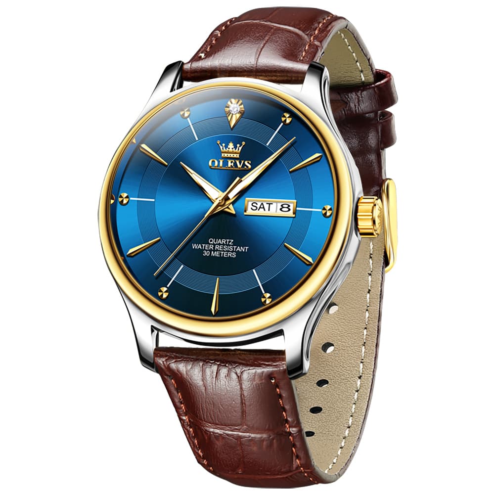 OLEVS 9908 Diamond Accent Day Date Quartz Watch for Men