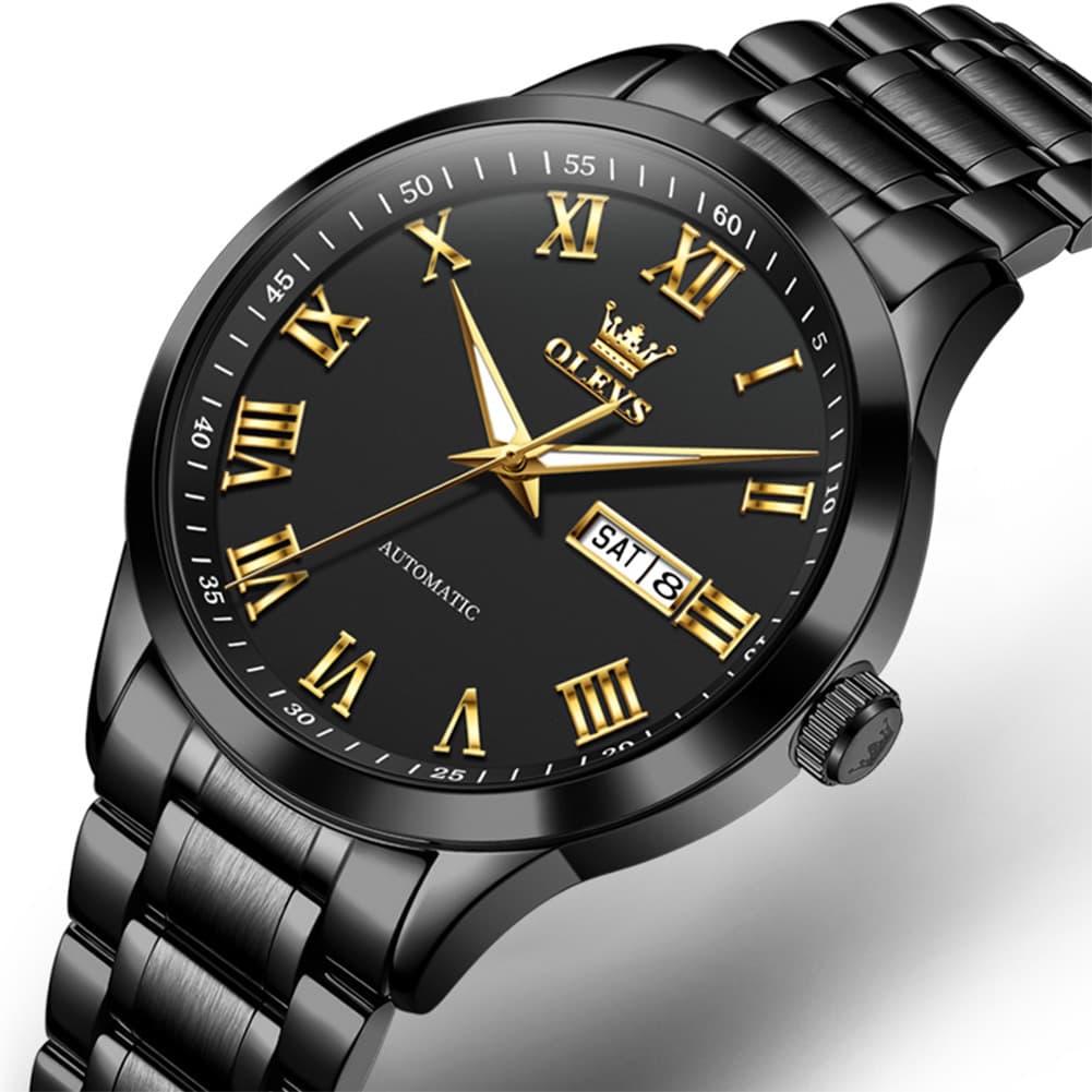 OLEVS 7075 Roman Numeral Dual Calendar Automatic Watch For Men