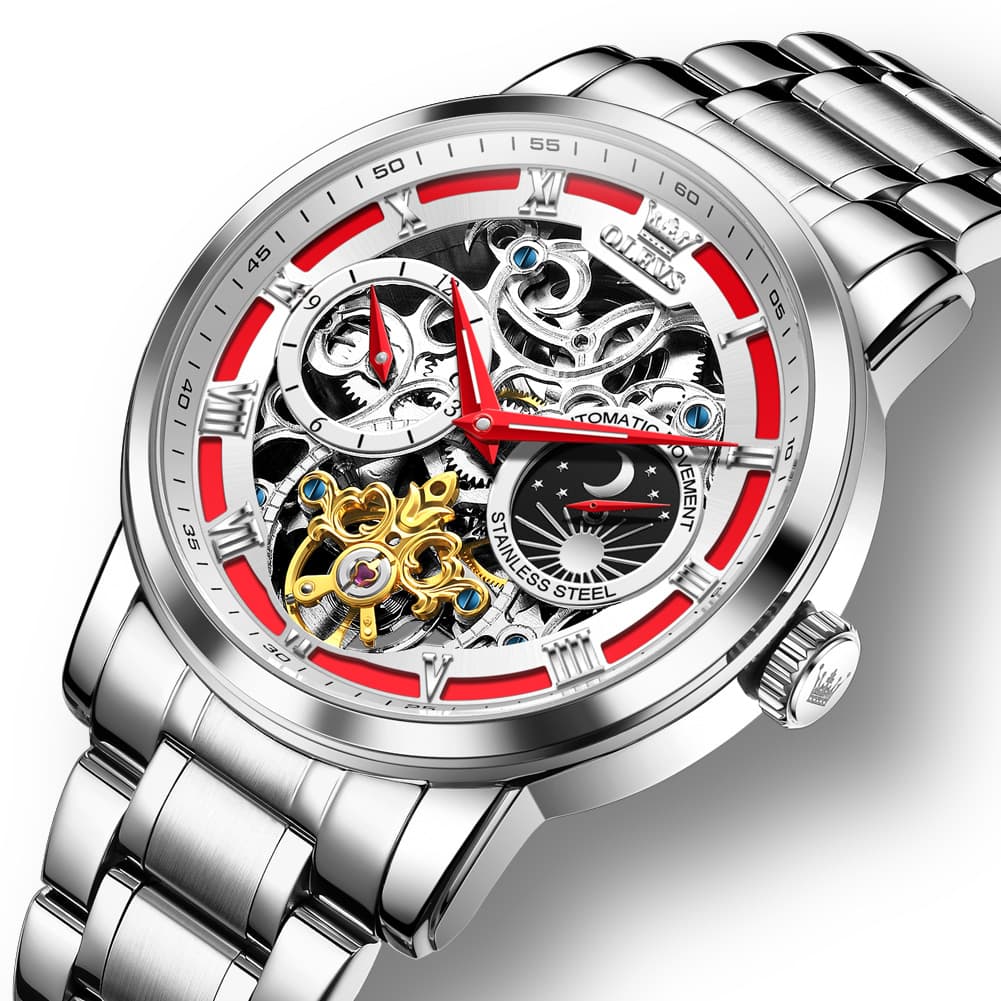 OLEVS 6670 Stainless Steel Skeleton Mechanical Watch for Men