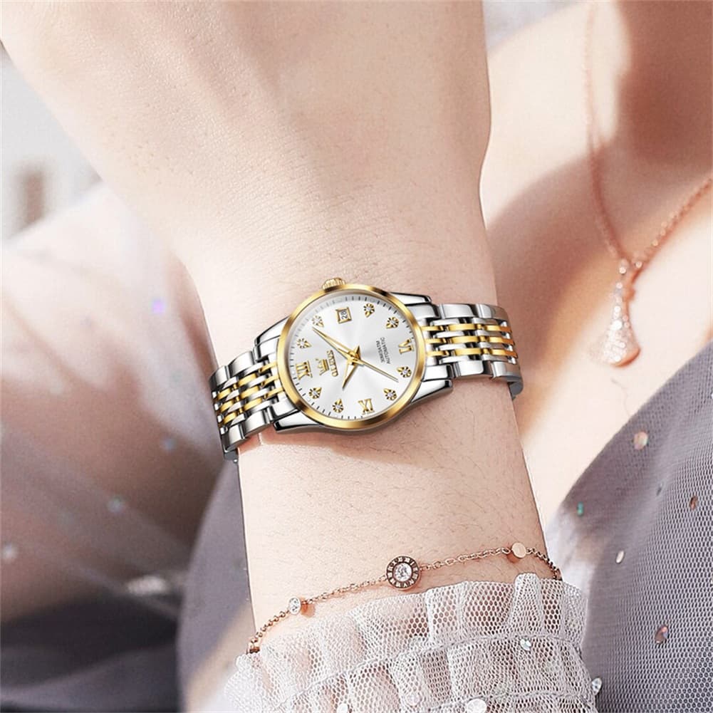OLEVS 6673 Diamond Automatic Stainless Steel Watch for Women