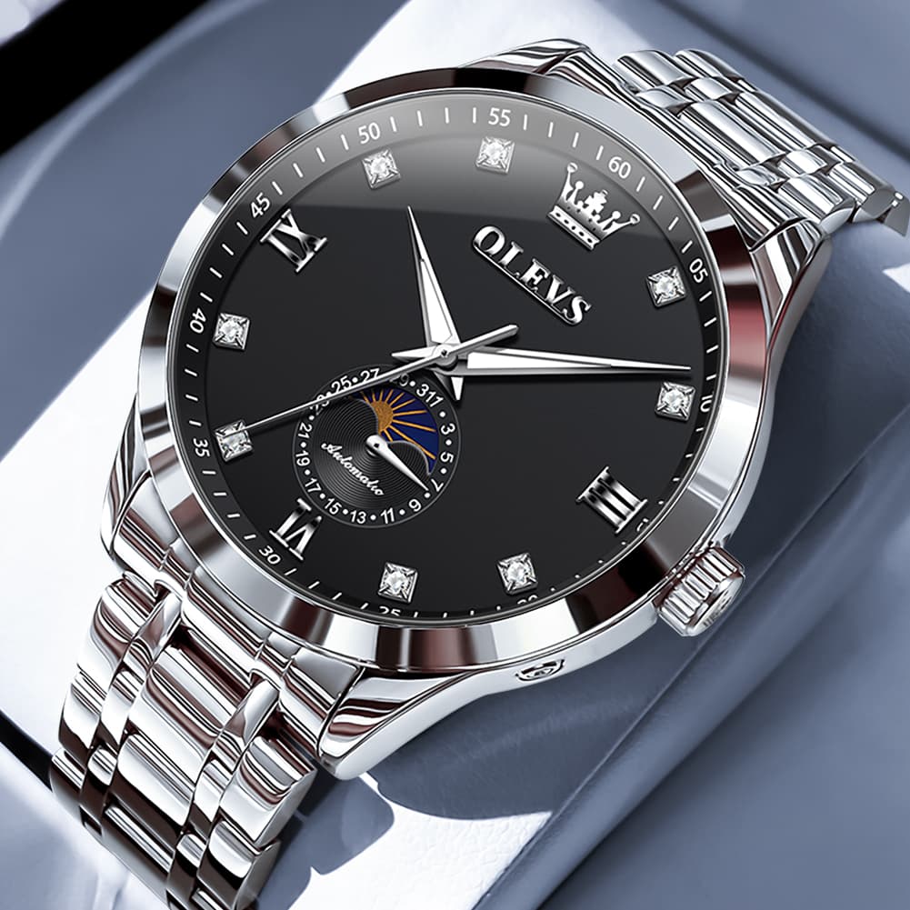 OLEVS 7041 Solid Steel Moon Phase Automatic Watch For Men