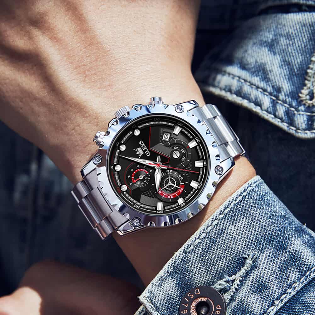 OLEVS 2873 Bold Rivet Bezel Racing Chronograph Watch for Men