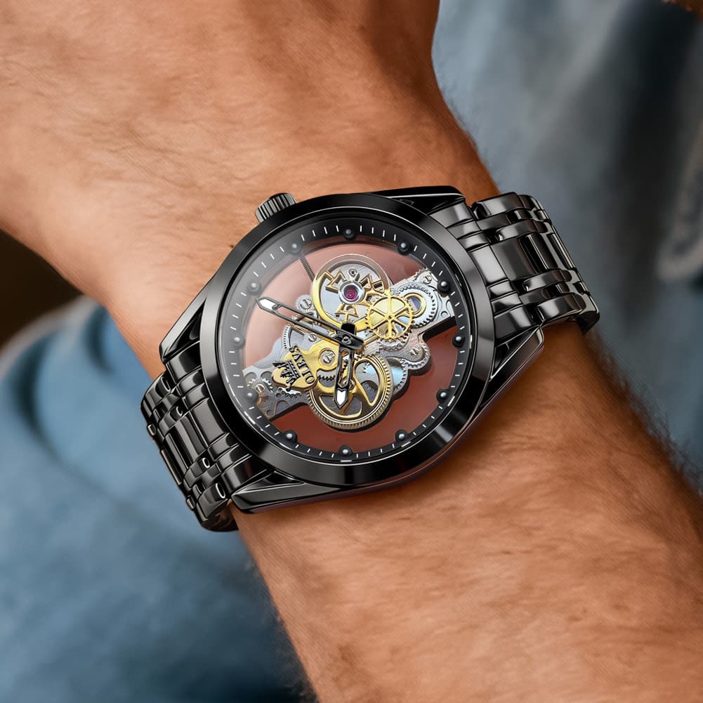 OLEVS 3725 Skeleton Luminous Quartz Watch for Men