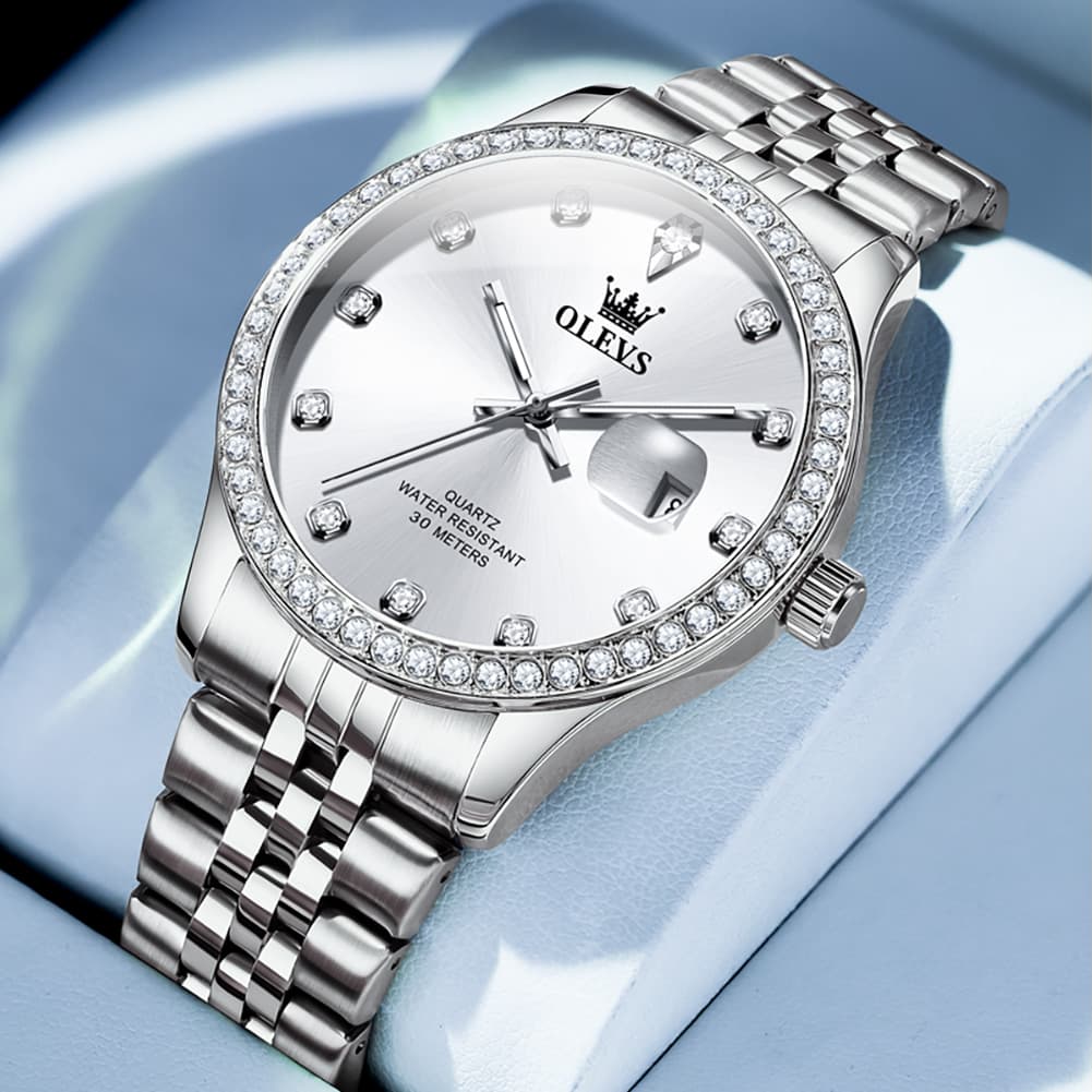 OLEVS 3629 Diamond Bezel Quartz Steel Watch for Men