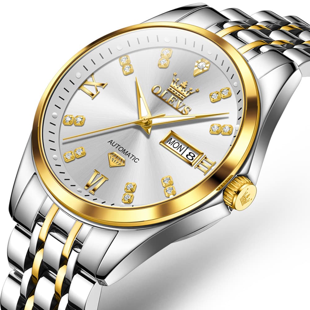 OLEVS Diamond Dial Automatic Mechanical Watch 9801 Day Date for Men