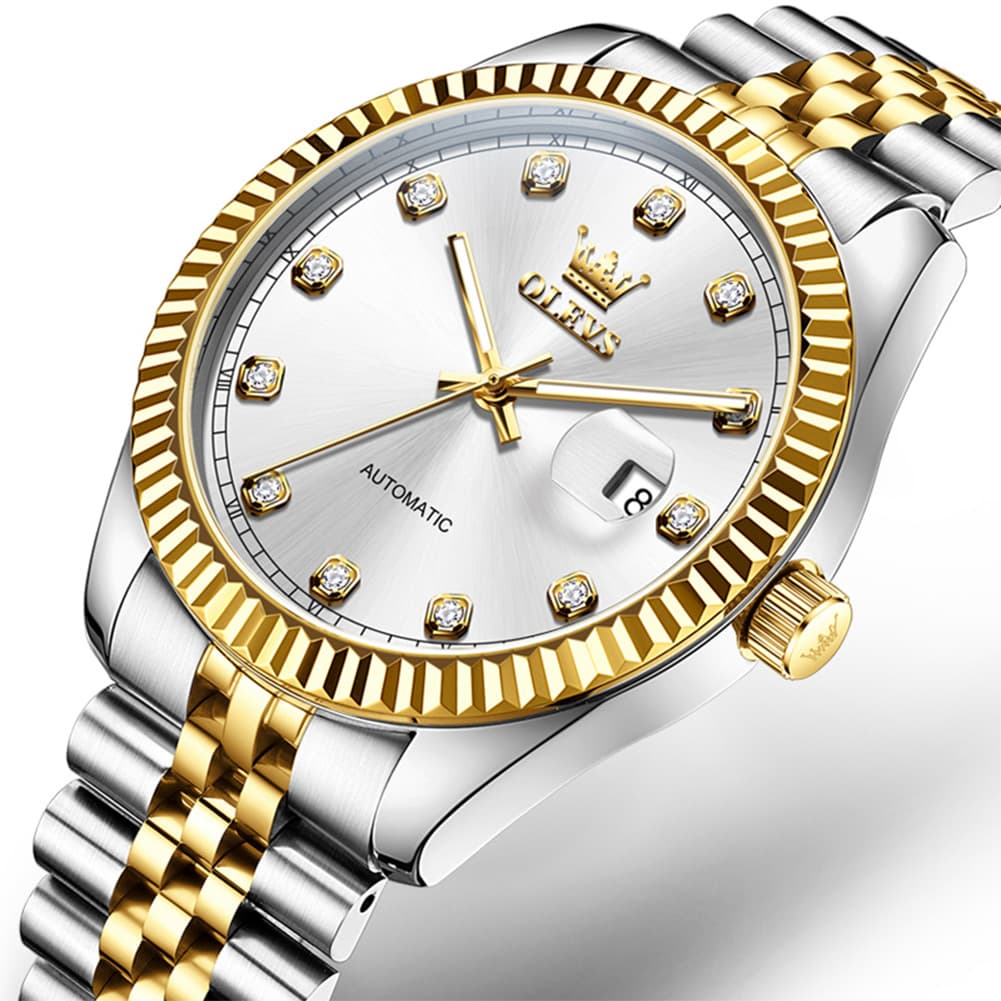 OLEVS 6743 Fluted Bezel Diamond Mechanical Watch for Men