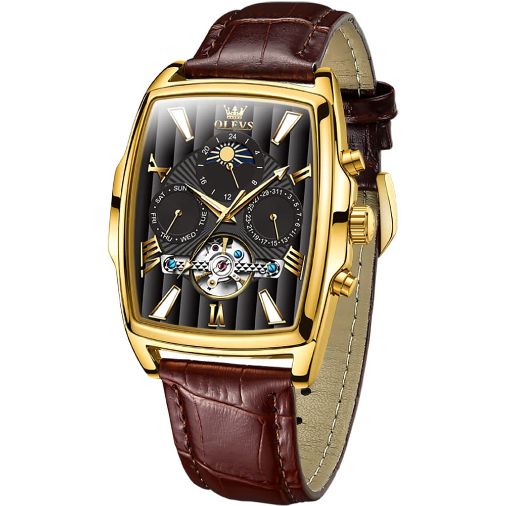 OLEVS 6675 Square Mechanical Moon Phase Watch for Men
