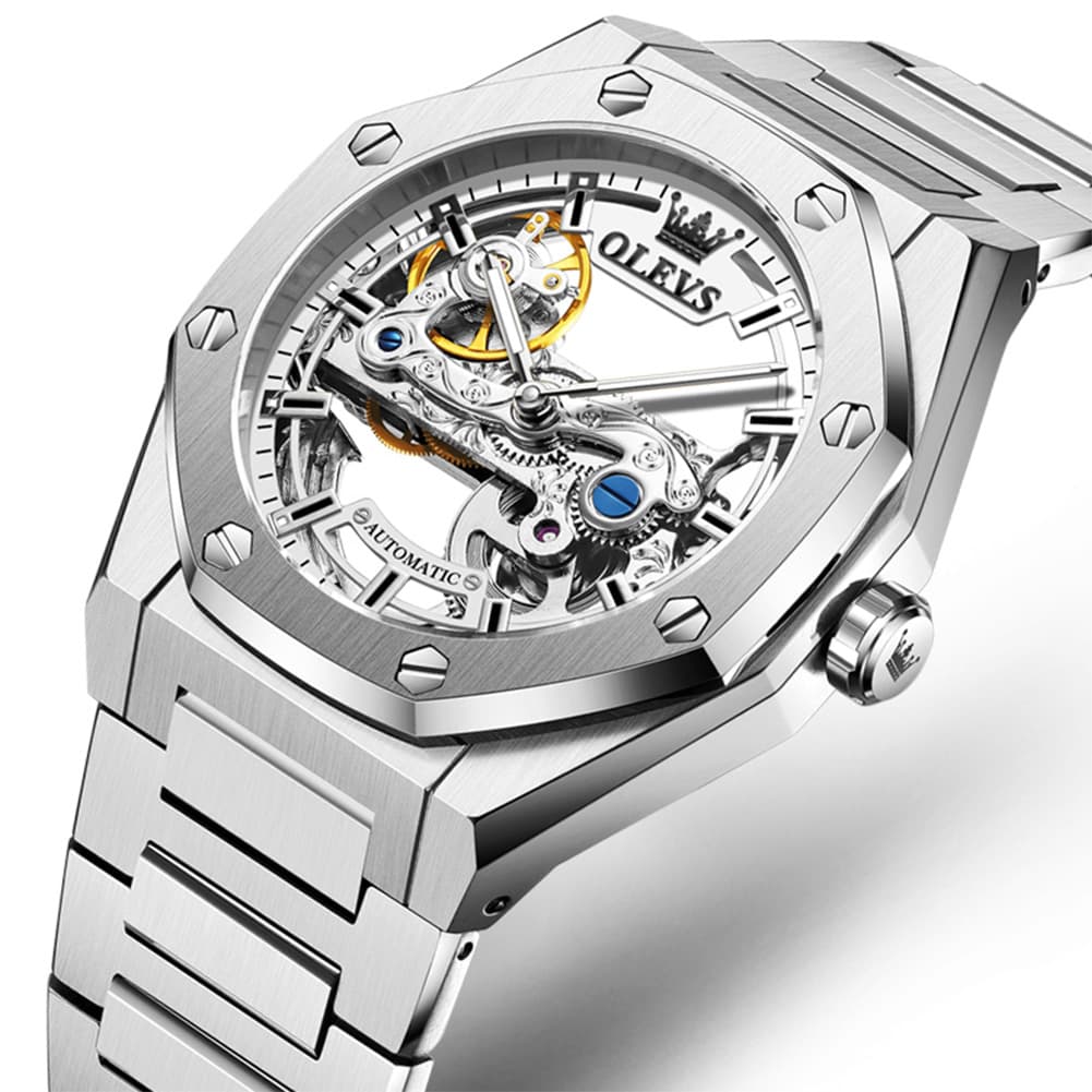 OLEVS 6742 Octagonal Skeleton Mechanical Watch for Men