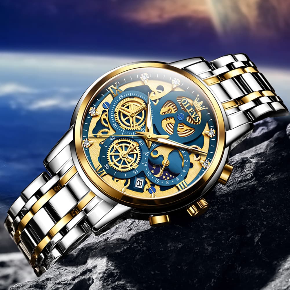 OLEVS 9947 Hollow Skeleton Chronograph Steel Watch for Men