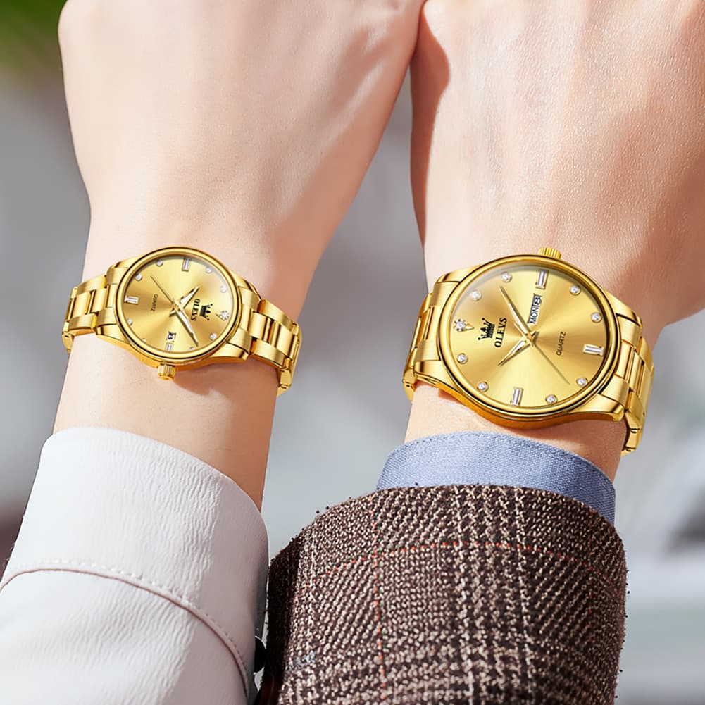 OLEVS 3621Q Minimalist Diamond Quartz Couple Watches Set