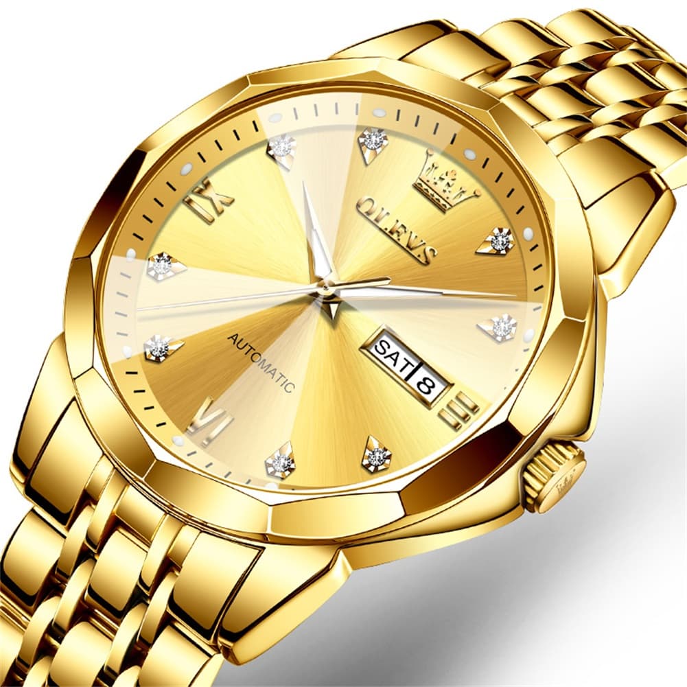 OLEVS 3D Diamond Cut Mirror Automatic Mechanical Watch 9982 Day Date for Men