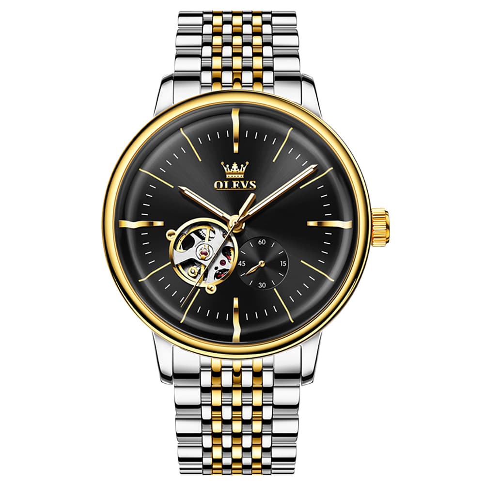 OLEVS 6708 Domed Crystal Open Heart Mechanical Watch For Men
