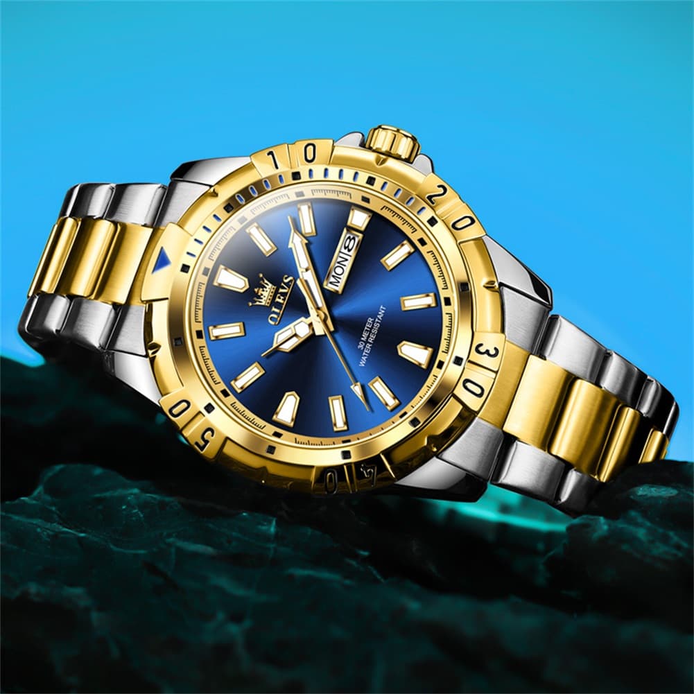 OLEVS Mecha Sport Day Date Watch for Men Stainless Steel 5560