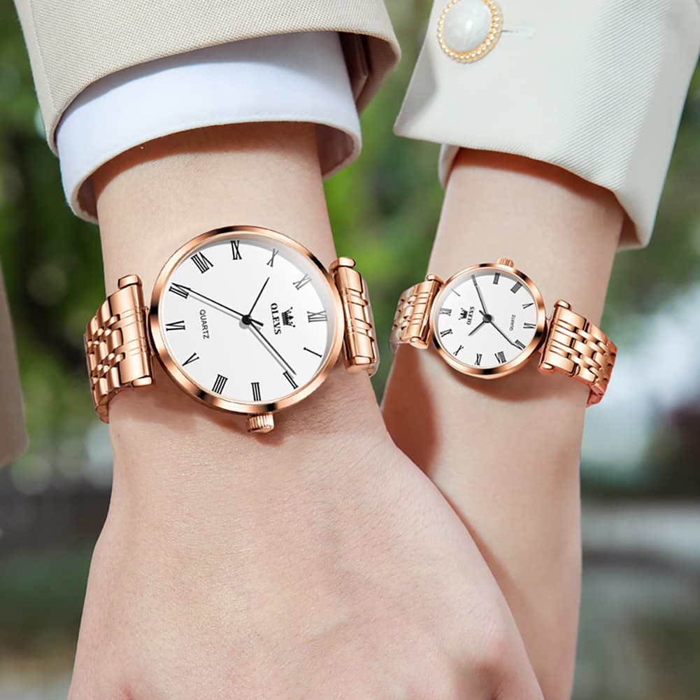 OLEVS Couple Watch Ultra Slim Roman Numerals Stainless Steel Quartz 5592