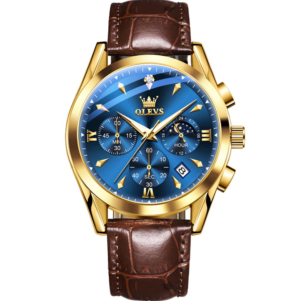 OLEVS 3609 Multifunction Leather Quartz Watch for Men