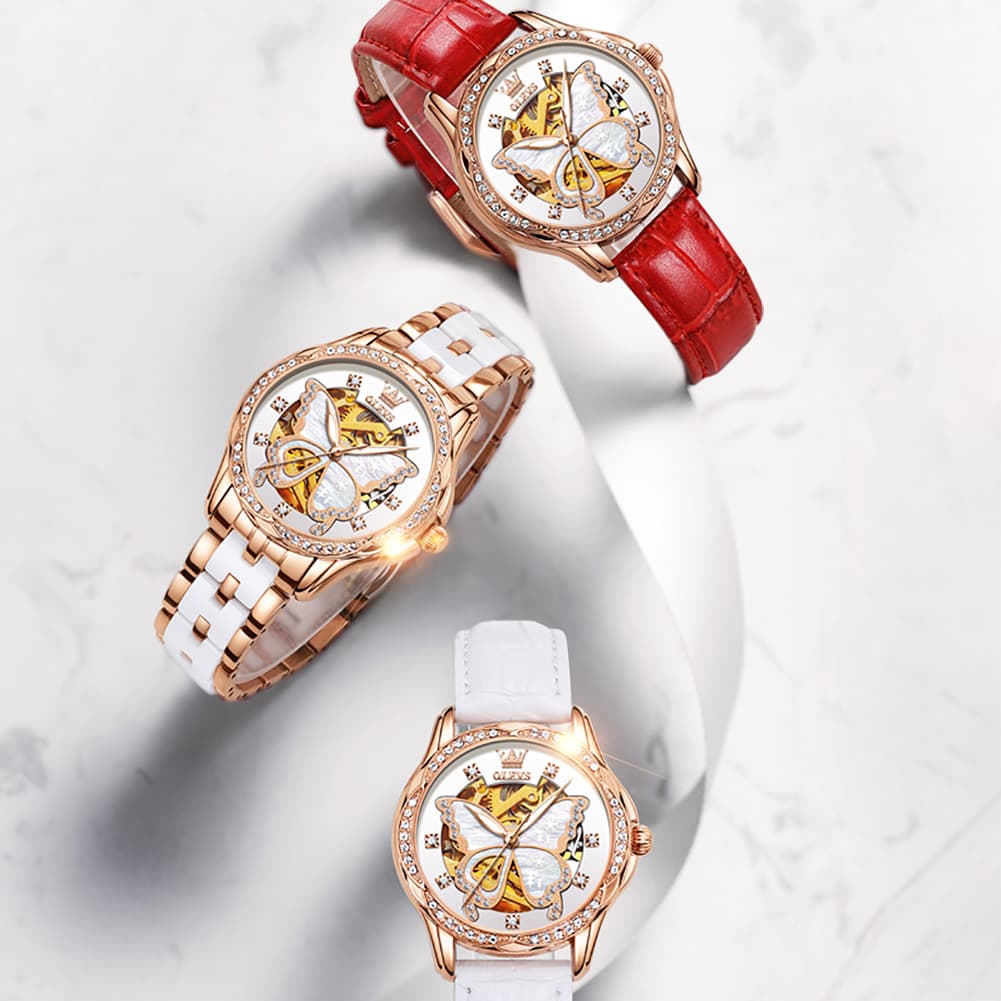 OLEVS 6622 Butterfly Skeleton Mechanical Watch for Women