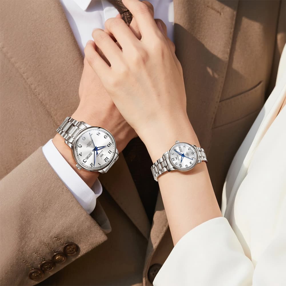OLEVS 7072 Arabic Numeral Automatic Couples Watch Set