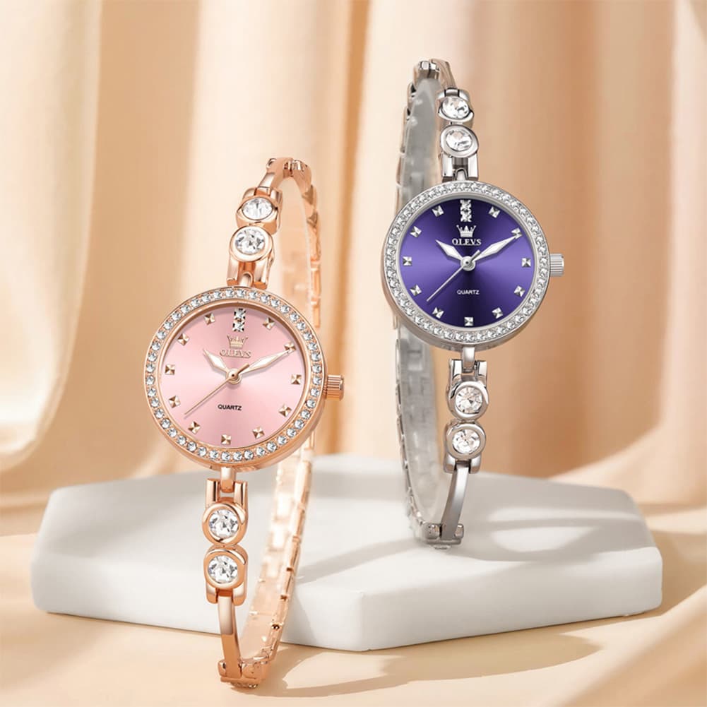 OLEVS 5670 Crystal Bracelet Watch Dainty Bangle Zircon Bezel Quartz Jewelry Timepiece for Women