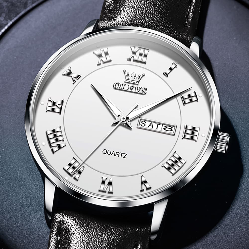 OLEVS 2920 Ultra Light Leather Day Date Quartz Watch for Men