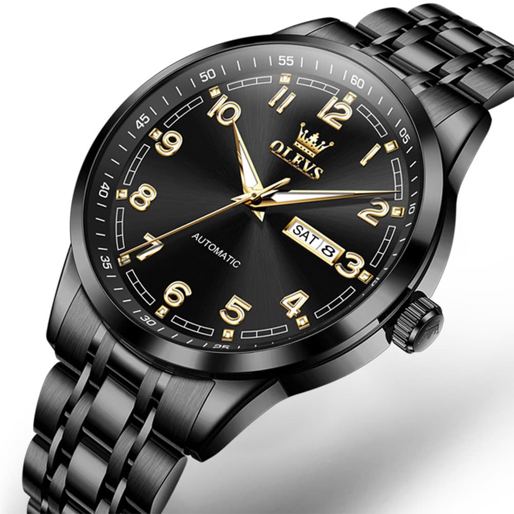 OLEVS 7077 Arabic Numeral Dual Calendar Automatic Watch For Men