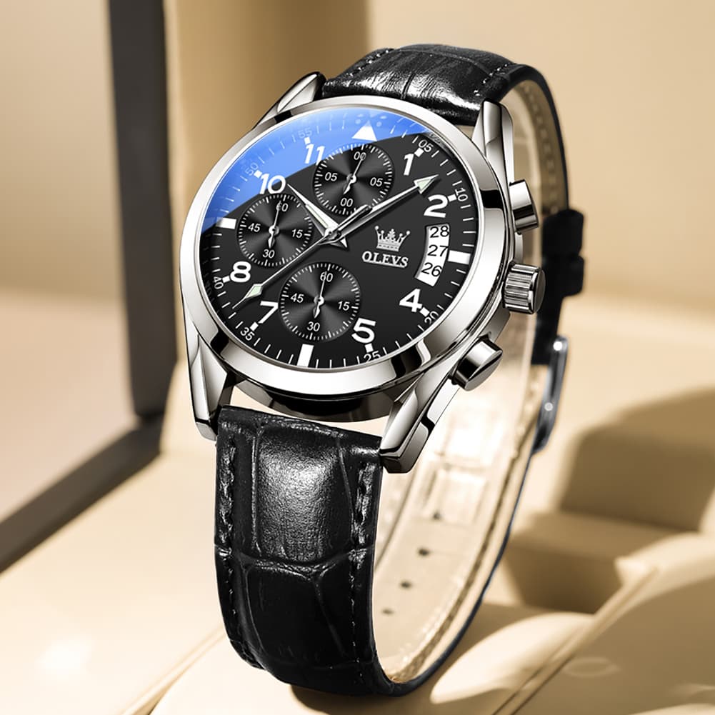 OLEVS 2878 Classic Pilot Chronograph Leather Watch for Men