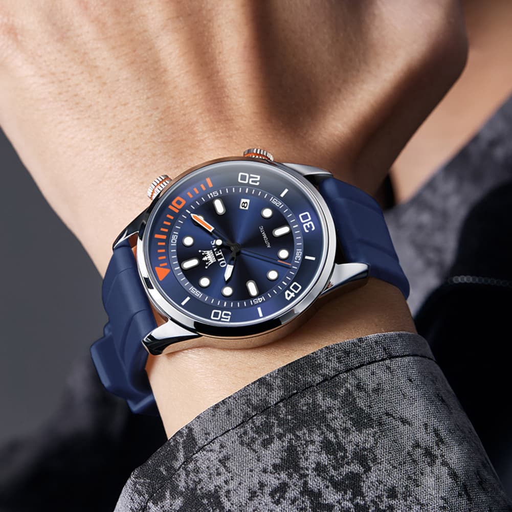 OLEVS 6751 Dive Style Silicone Strap Mechanical Watch for Men