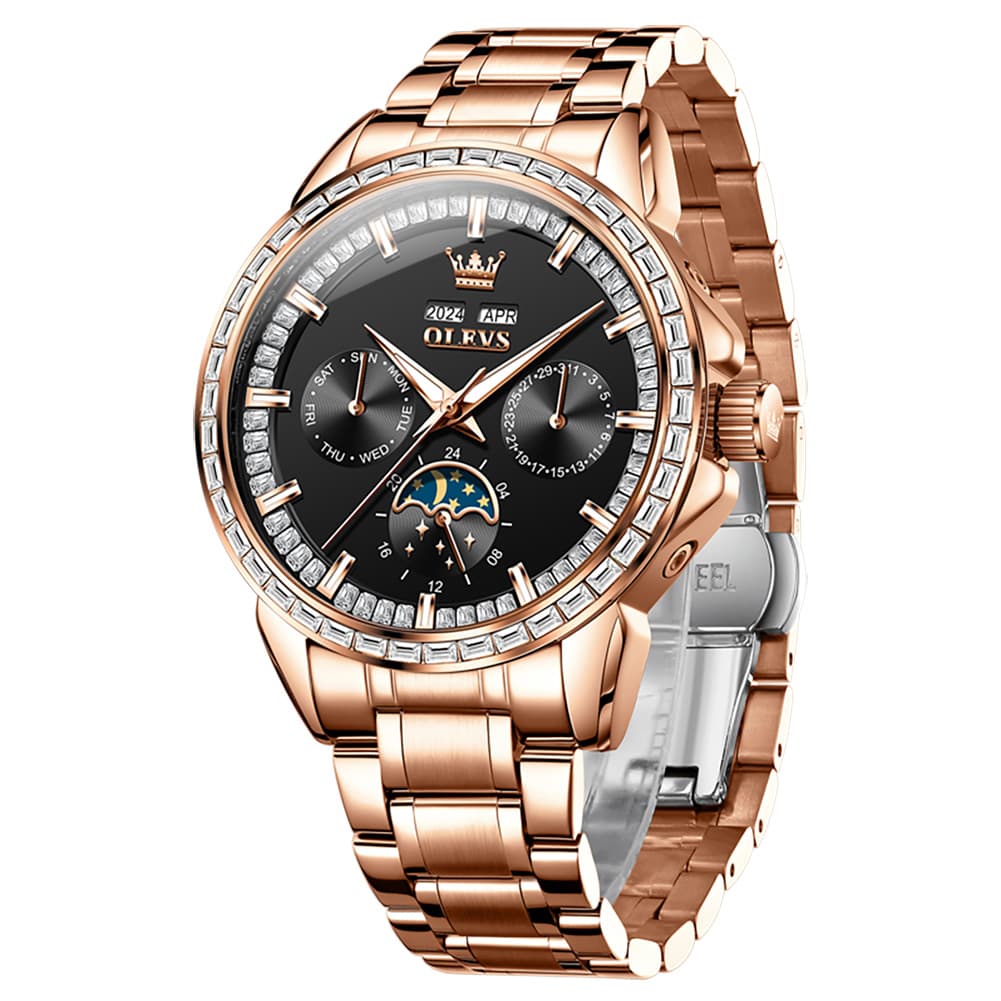 OLEVS 6695 Baguette Diamond Multifunction Mechanical Watch for Men