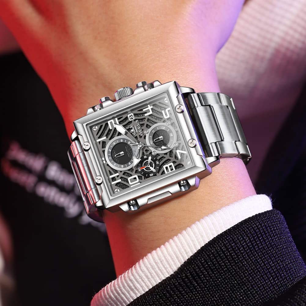 OLEVS 2958 Square Skeleton Chronograph Watch for Men