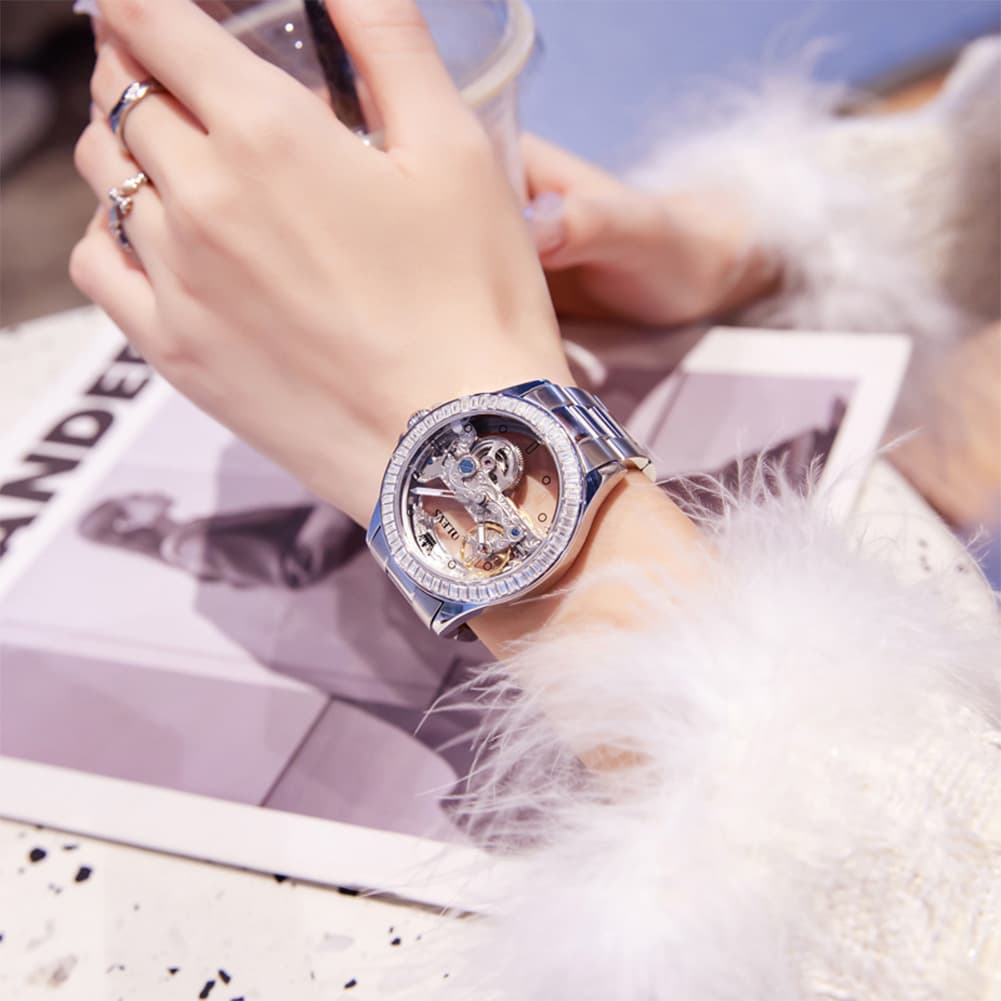 OLEVS 6699 Oversized Skeleton Mechanical Watch for Women