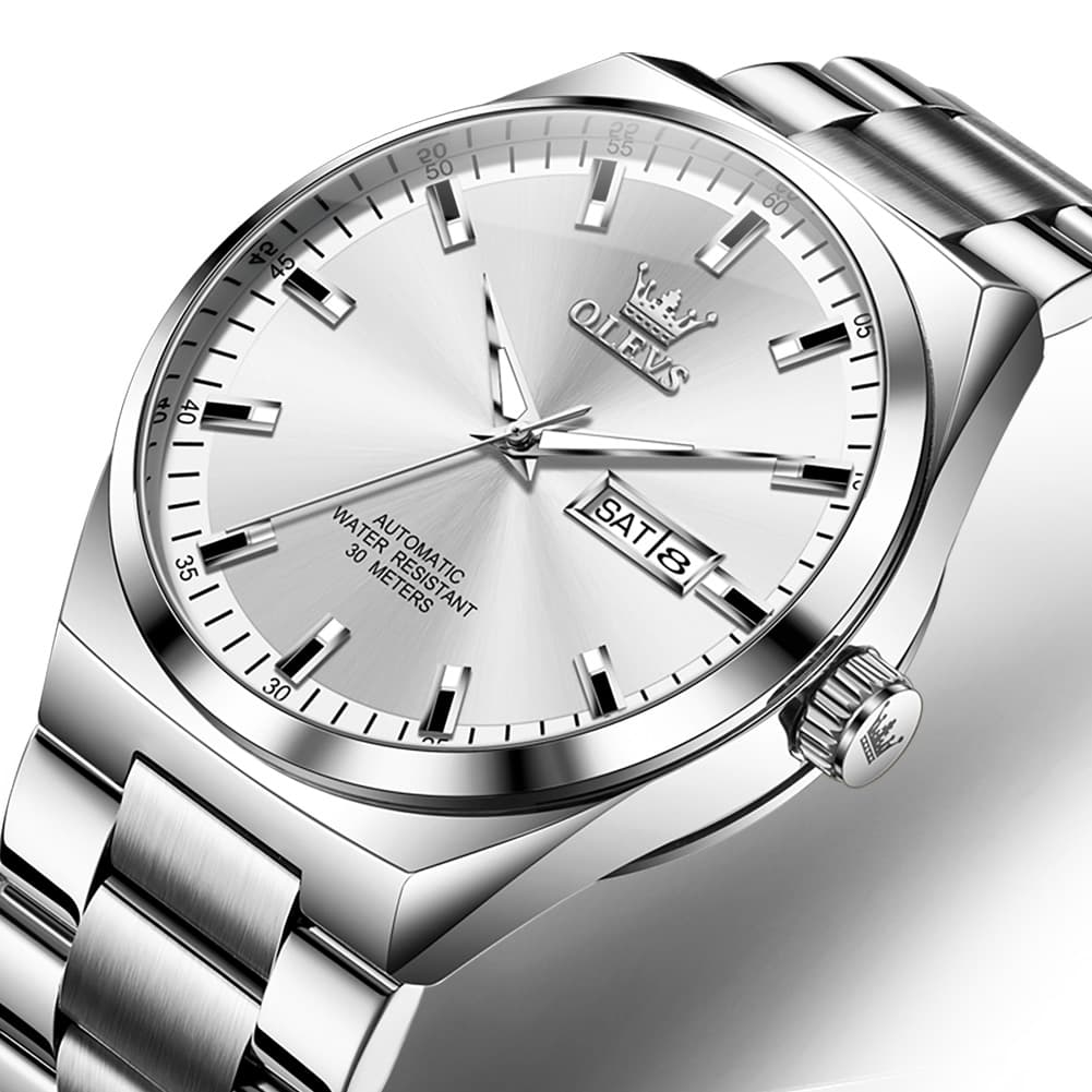 OLEVS Integrated Bracelet Automatic Day Date Watch 9907 for Men