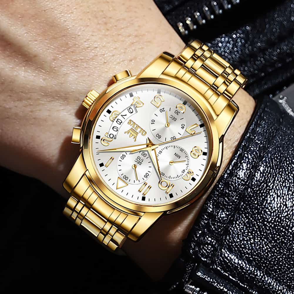 OLEVS 2879 Luxury Gold Pilot Chronograph Watch for Men