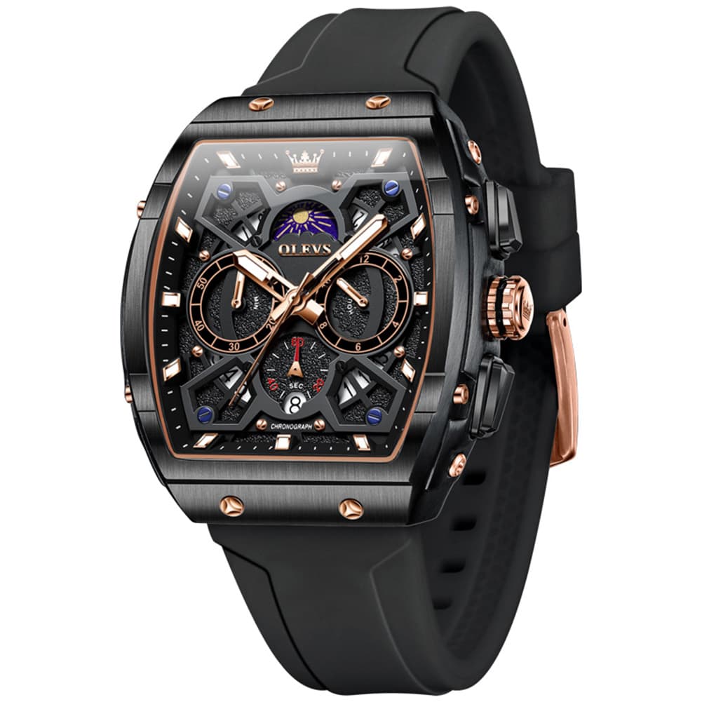 OLEVS 2942 Tonneau Silicone Sports Quartz Watch for Men