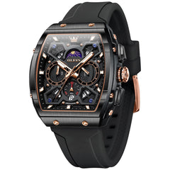 OLEVS 2942 Tonneau Silicone Sports Quartz Watch for Men