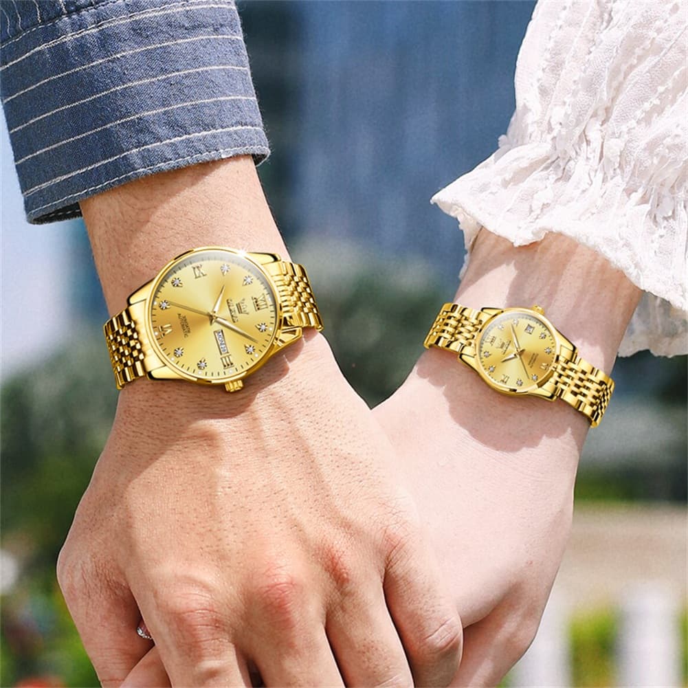 OLEVS 6673 Diamond Automatic Couple Watches Set