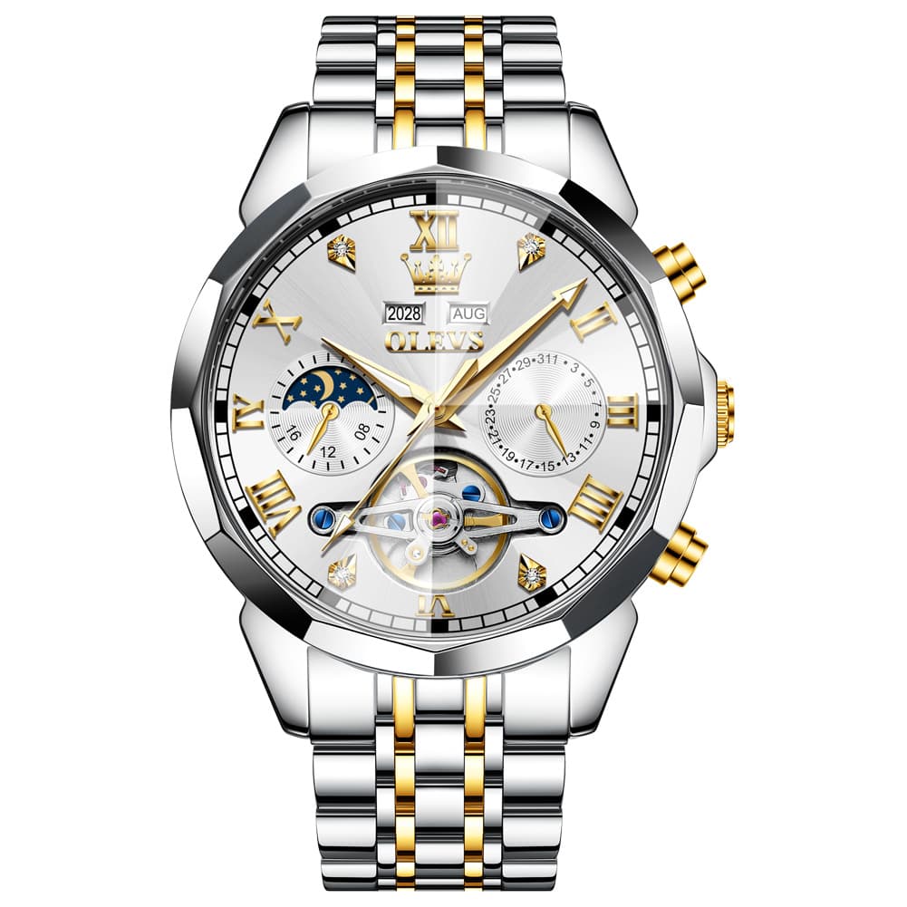 OLEVS 6620 Skeleton Moon Phase Mechanical Watch for Men